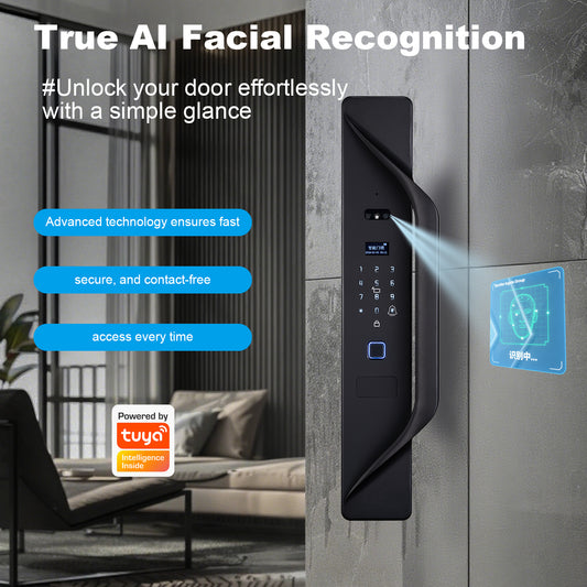 Kunci Pintu Digital Tuya, kunci pintar multibahasa, interkom video keamanan 3D, kunci pintar WiFi tanpa kunci dengan sidik jari dan pengenalan wajah
