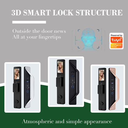 Kunci Pintu Digital Tuya, kunci pintar multibahasa, interkom video keamanan 3D, kunci pintar WiFi tanpa kunci dengan sidik jari dan pengenalan wajah